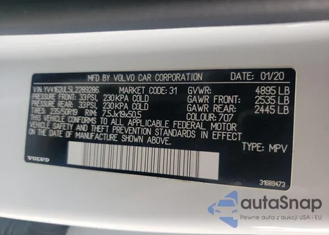 2020 Volvo Xc40 T5 Inscription z USA, uszkodzony, nr VIN YV4162UL5L2289286